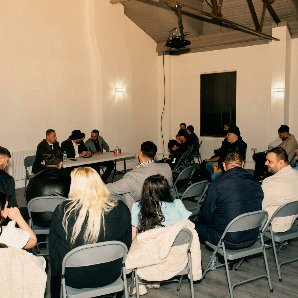 Community members sharing tea and conversation